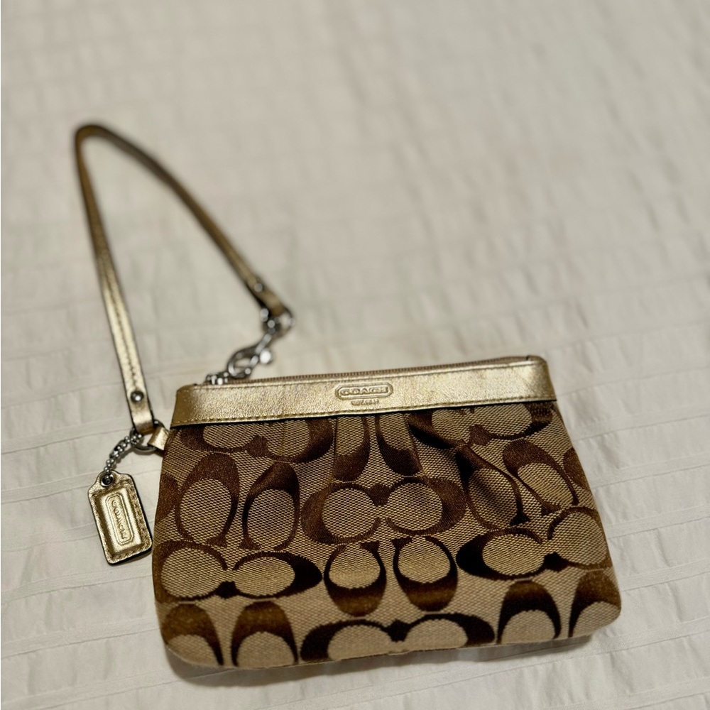 Coach Wristlet Gold and Khaki Coach Clutch - NWOT